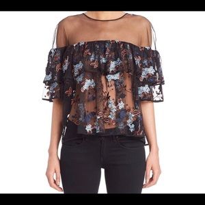 NWT 5a7 Cinq A Sept Korus Caspian Ruffle Sheer Top